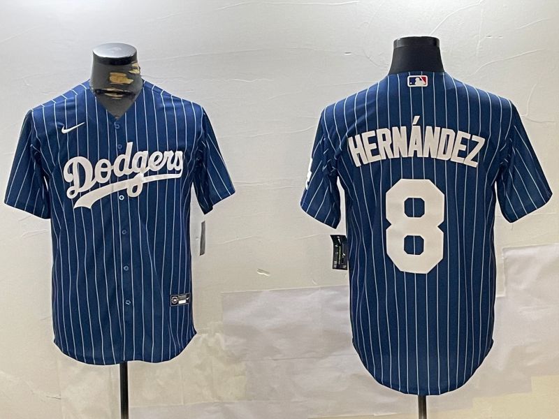Men Los Angeles Dodgers 8 Hernandez Blue Stripe Game 2024 Nike MLB Jersey style 1120